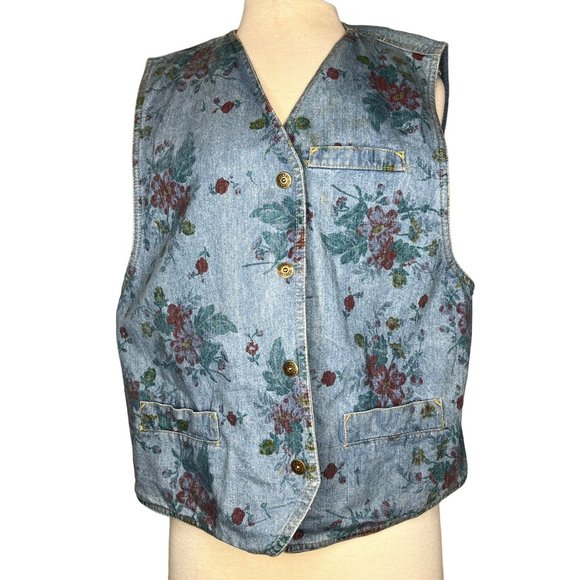 Dreams women’s large denim floral best front buttons, V neck Cotton - Picture 1 of 14